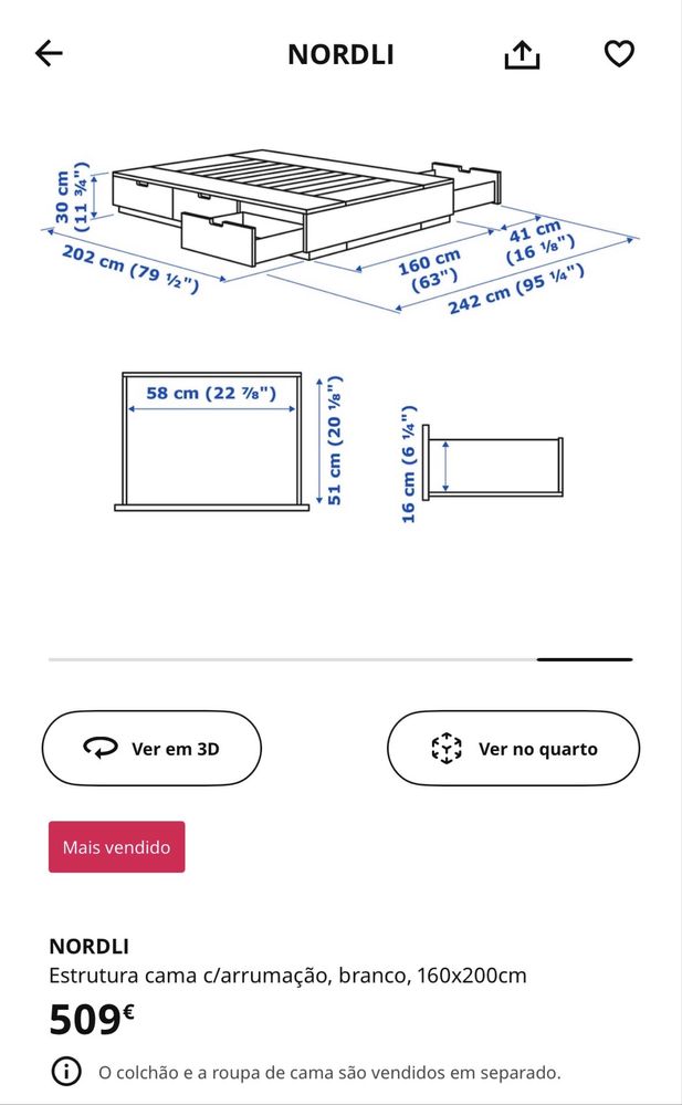 Cama IKEA NORDLI + colchao + cabeceira