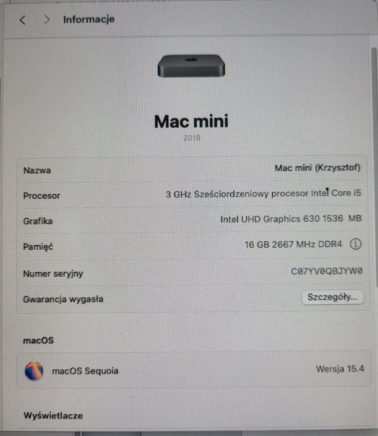 Sprzedam mac mini 2018 i5/16ddr4/256ssd