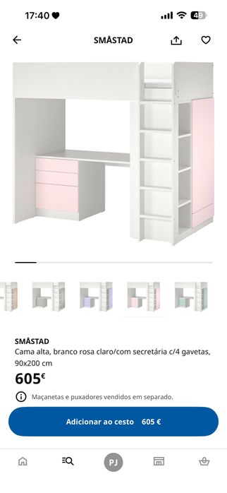 Cama Alta com Secretária Ikea
