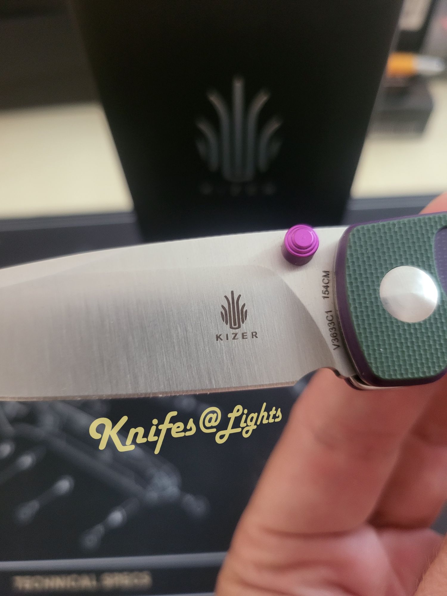 Kizer Fighter purple-green G10, 154CM, EDC  ніж