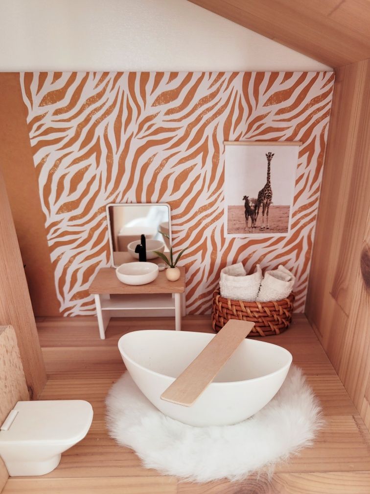 Drewniany domek dla myszek lalek boho safari pokój mebelki do domku