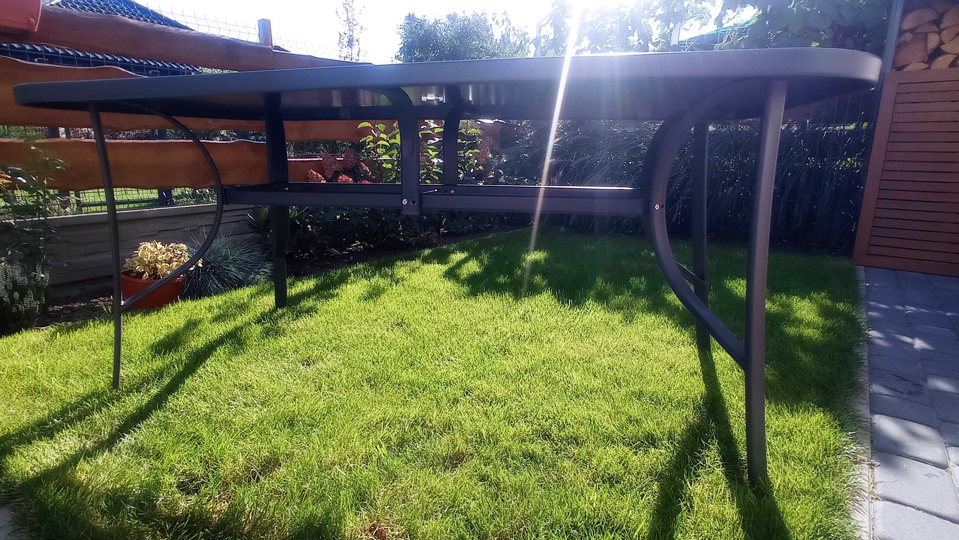 Stół ogrodowy stalowy blat ze szkła hartowanego 160x90x71 antracytowy