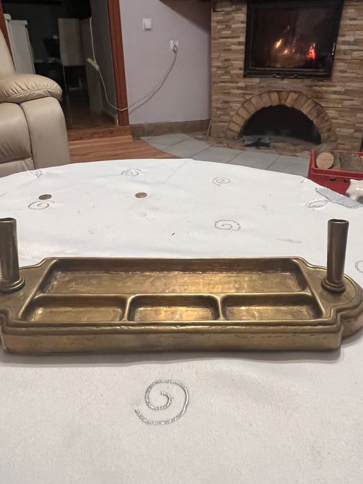 Vintage pen holder desk set made of brass.
