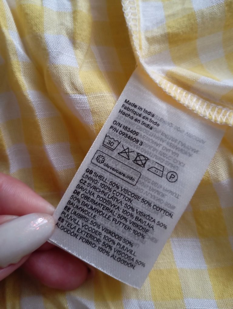 H&M 40r NOWA żółta naturalna Długa sukienka maxi w kratkę