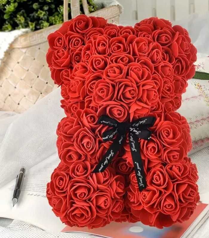 Różany Miś z róż MEGA Wieczna róża 40cm płatki róż PREZENT DZIEŃ MAMY