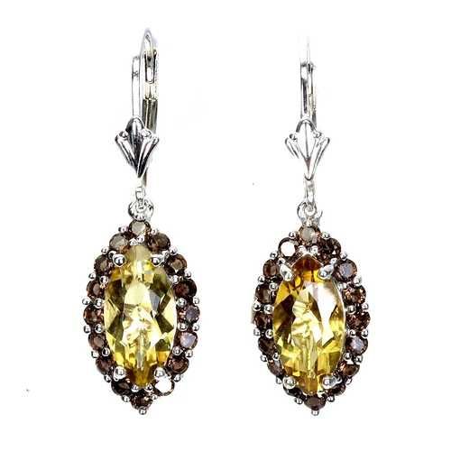 Серьги из серебра 925 пробы с цитрином и раух топазом
