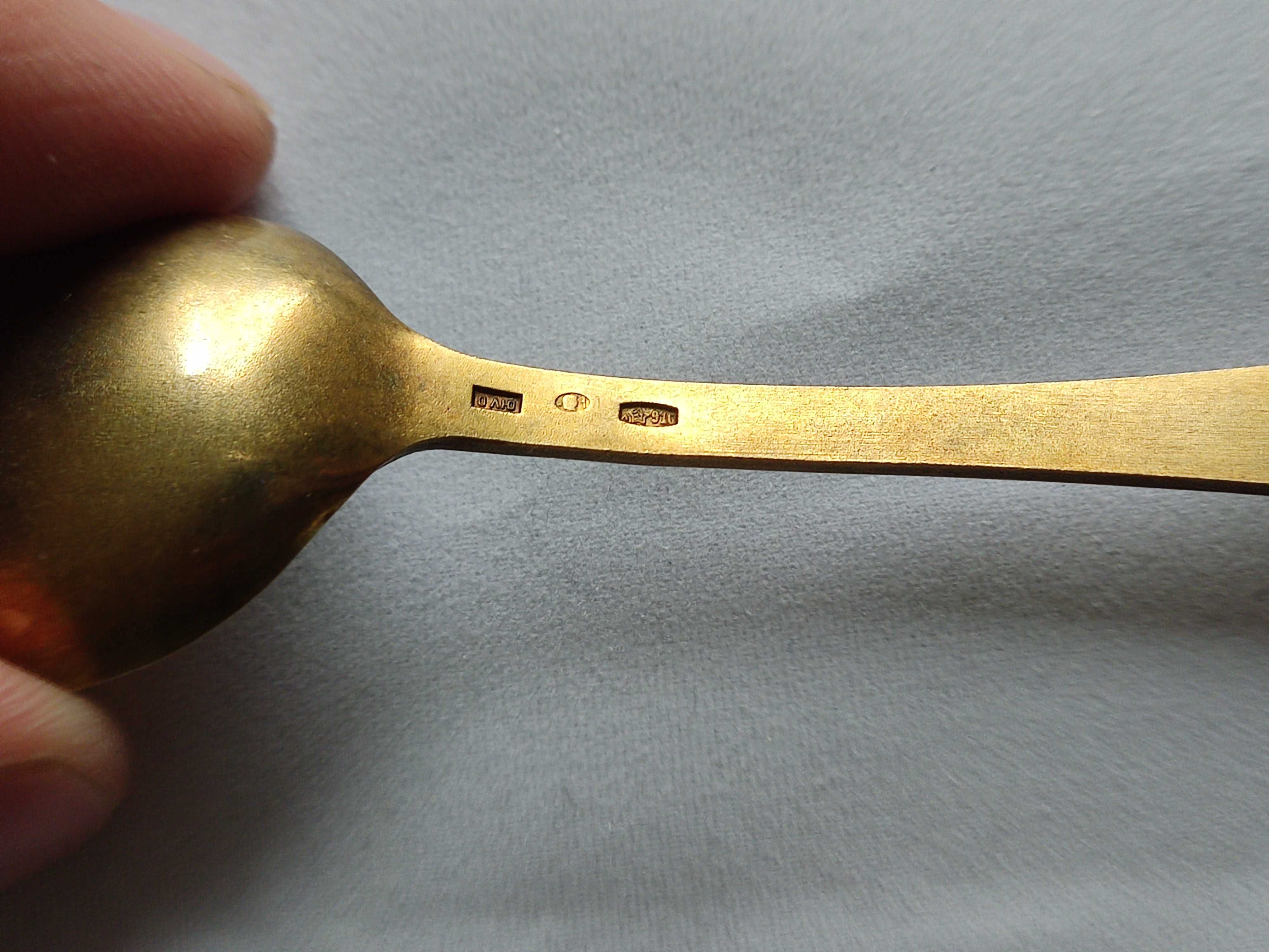 Komplet Łyżeczki srebro złocone 916 emalia komórkowa Duże Leningrad