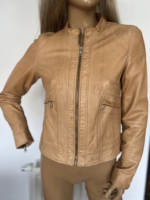 Massimo Dutti kurtka krótka skóra beżowa M