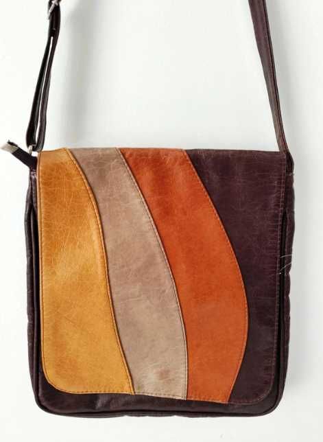Vintage torba na ramię skóra eko patchwork retro boho oldschool tęcza