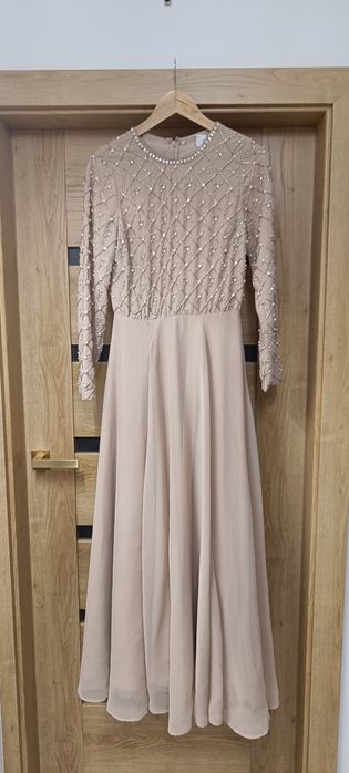 Sukienka suknia wieczorowa 36 S tiulowa zdobiona Asos długa maxi rękaw