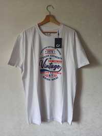 Bawełniany t-shirt męski XL biały nadruk napisy vintage Cruz