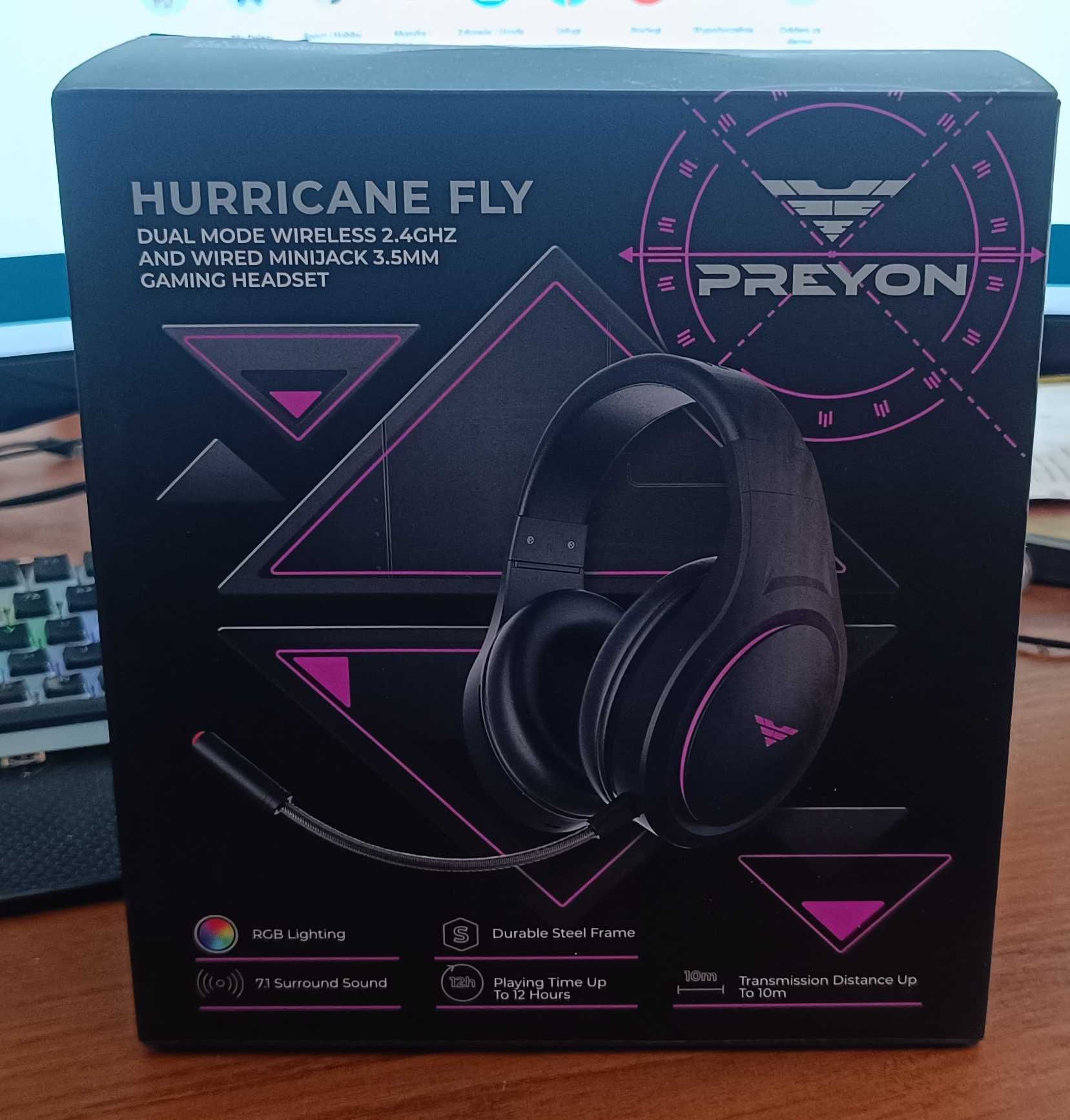 NOWE Słuchawki PREYON Hurricane Fly Czarne Gamingowe / Bezprzewodowe