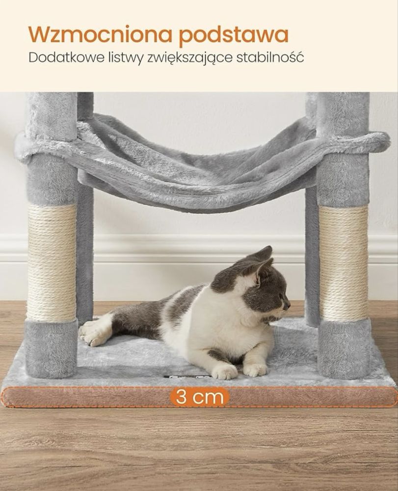 Wysoki drapak legowisko dla kota 143cm hamak jaskinia jasnoszary