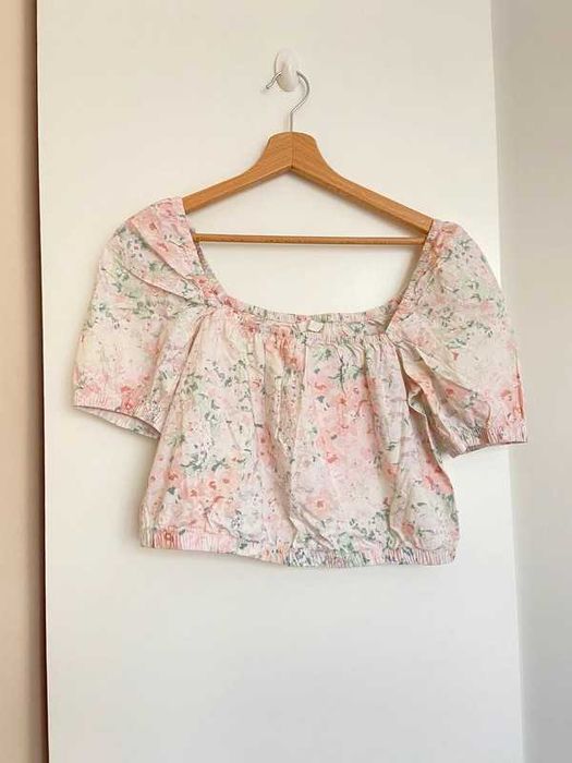 Bluzka koszulka bufki hiszpanka bawełna Bridgerton vintage pastelowa