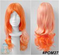 Jaskrawa pomarańczowa ombre peruka z grzywką falowana cosplay wig