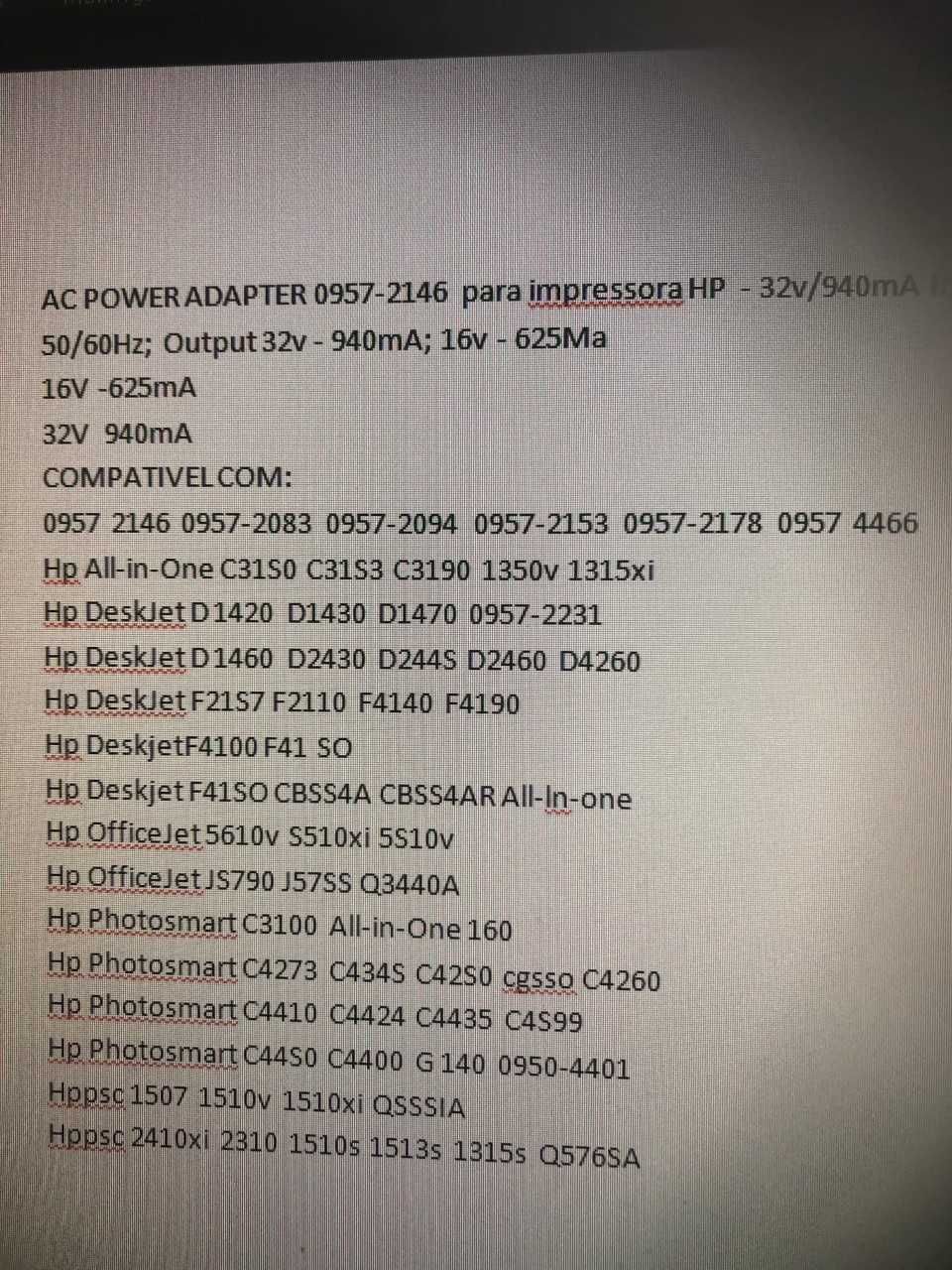 Transformador para impressora HP