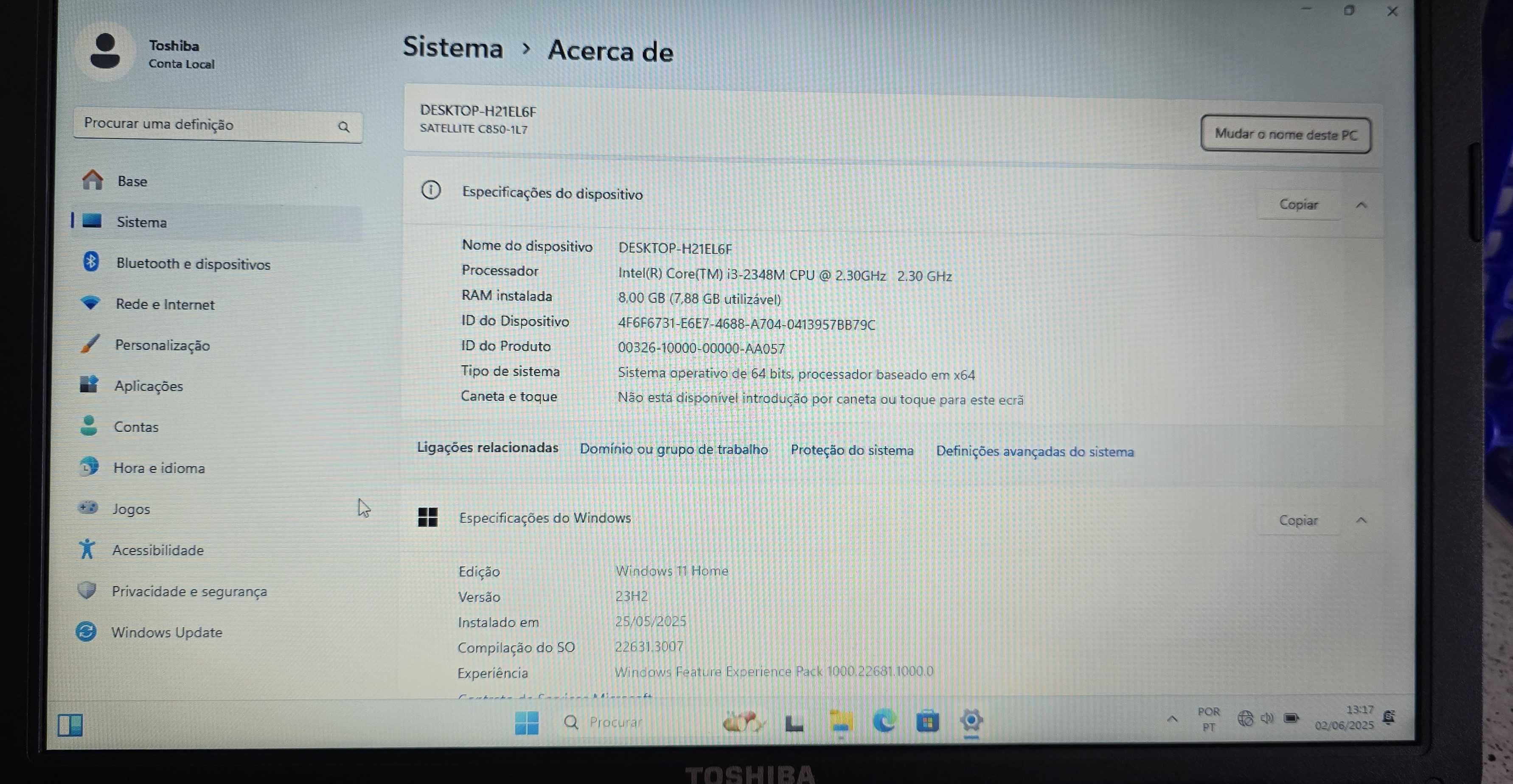 Portátil Toshiba C850-1L7