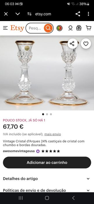 Castiçais Vintage Cristal d'Arques 24%