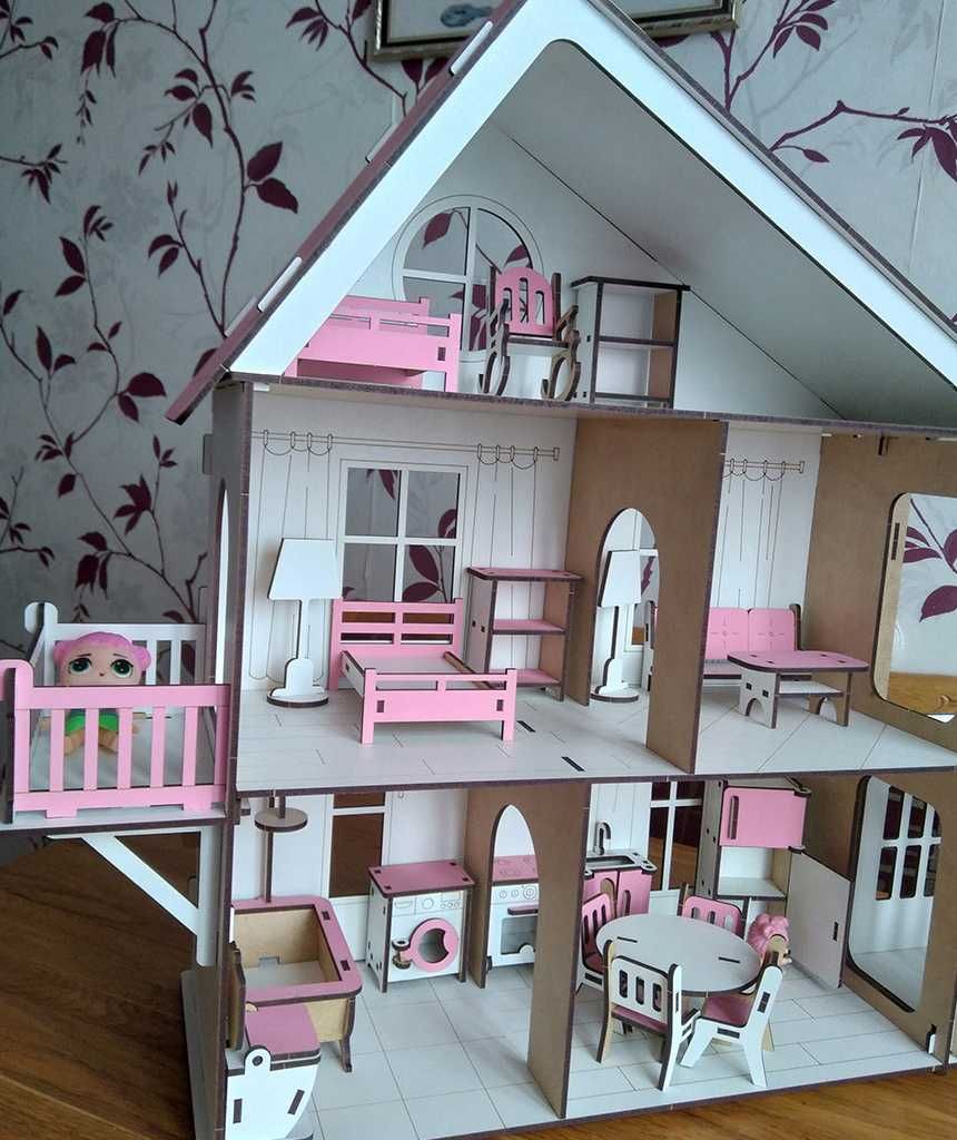 Домик дівчинці ляльковий збірний будиночок і меблі балкон лол ліфт