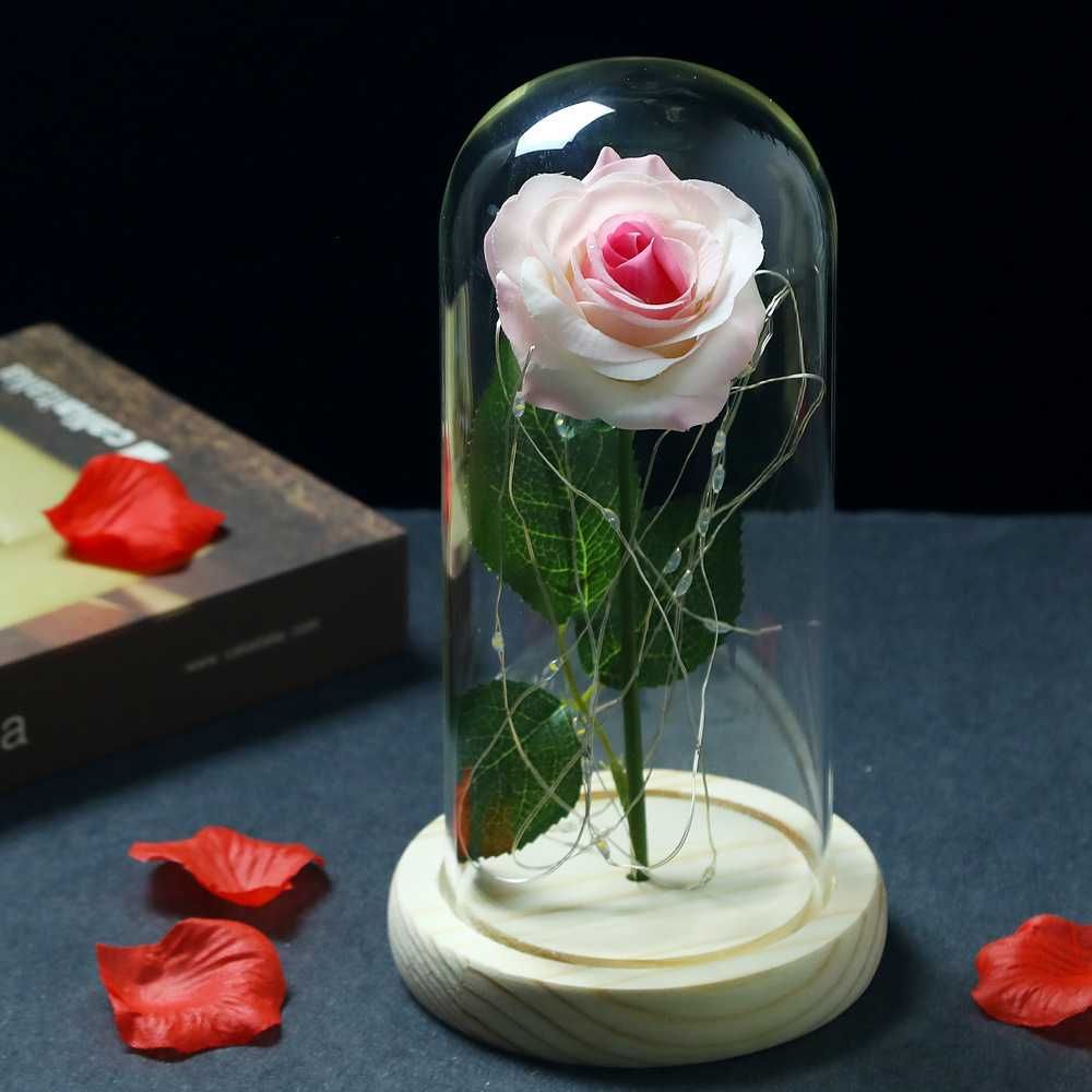 Piękna Biało-Różowa Wieczna Róża w Szkle Prezent Na Dzień Mamy Matki
