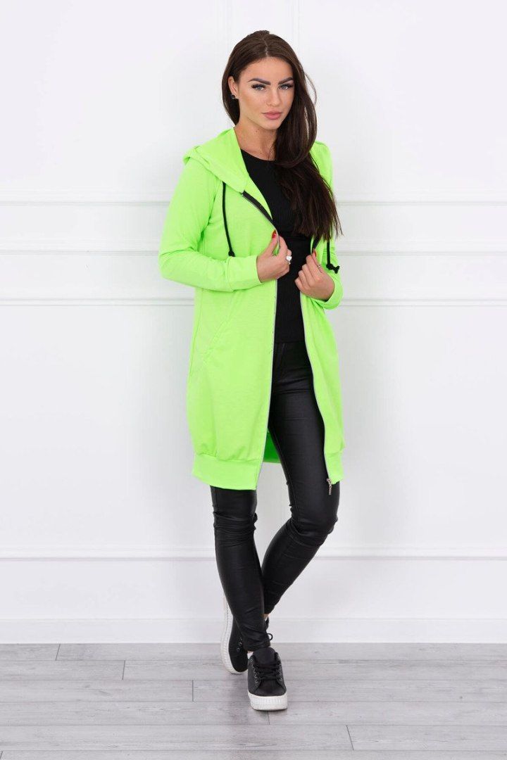 Bluza sukienkowa zielony neon z kapturem i zamkiem | Długa | UNI