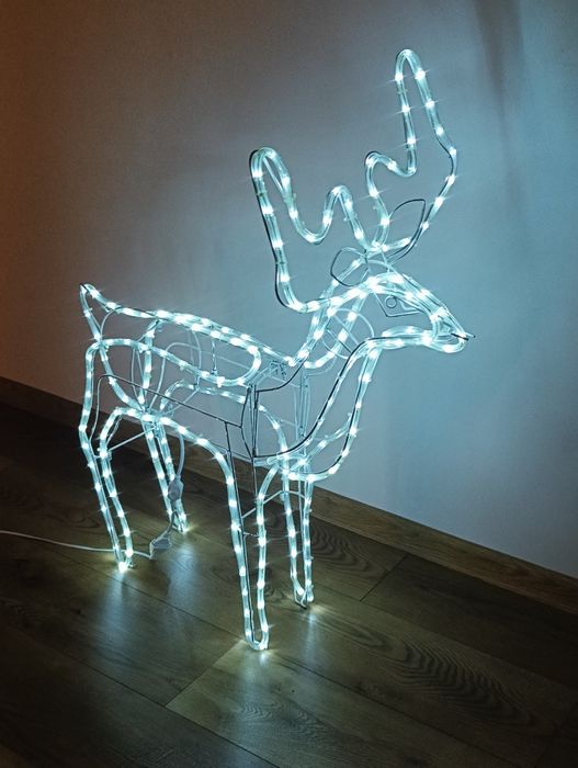 Renifer świecacy LED duży biały zimny ozdoba jelonek