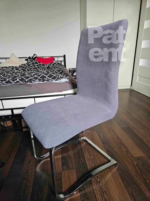 Pokrowce na krzesła szare żakardowe kratka 4 szt siwe