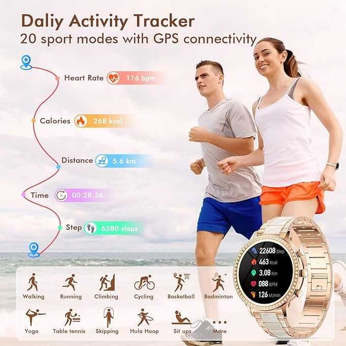 ZKCREATION Smartwatch damski z funkcją telefonu, snu i pulsometrem