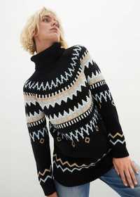 B.P.C czarny sweter we wzór norweski z golfem r.44/46