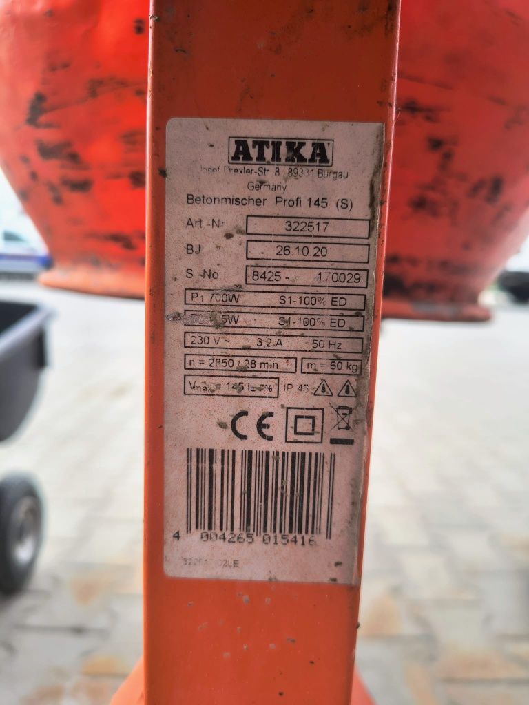 Betoniarka Atika PROFI145 145l mieszarka do zapraw