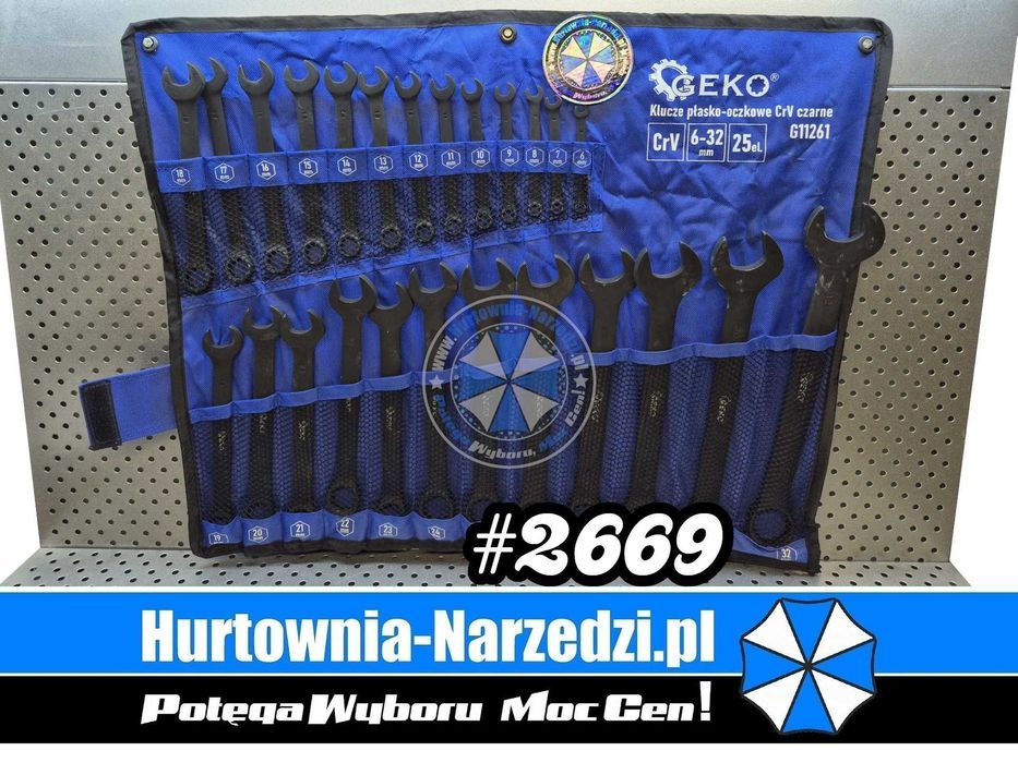 Klucze płasko-oczkowe czarne 6-32mm 25-el. Cr-V  zestaw kluczy