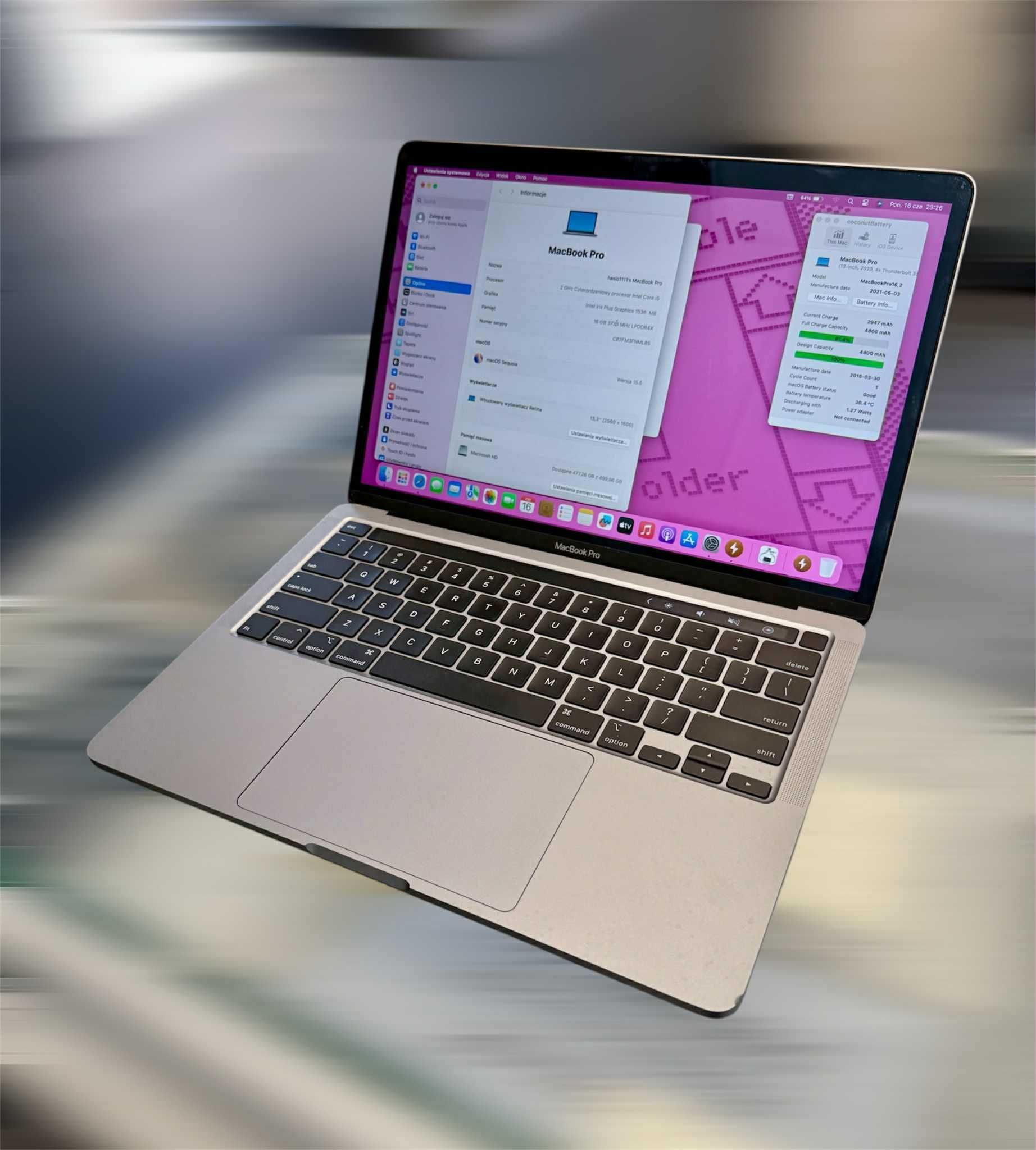 MacBook Pro A2251 i5 4x3,8/16GB/512GB/Iris Plus Graphics NOWA BAT 100%