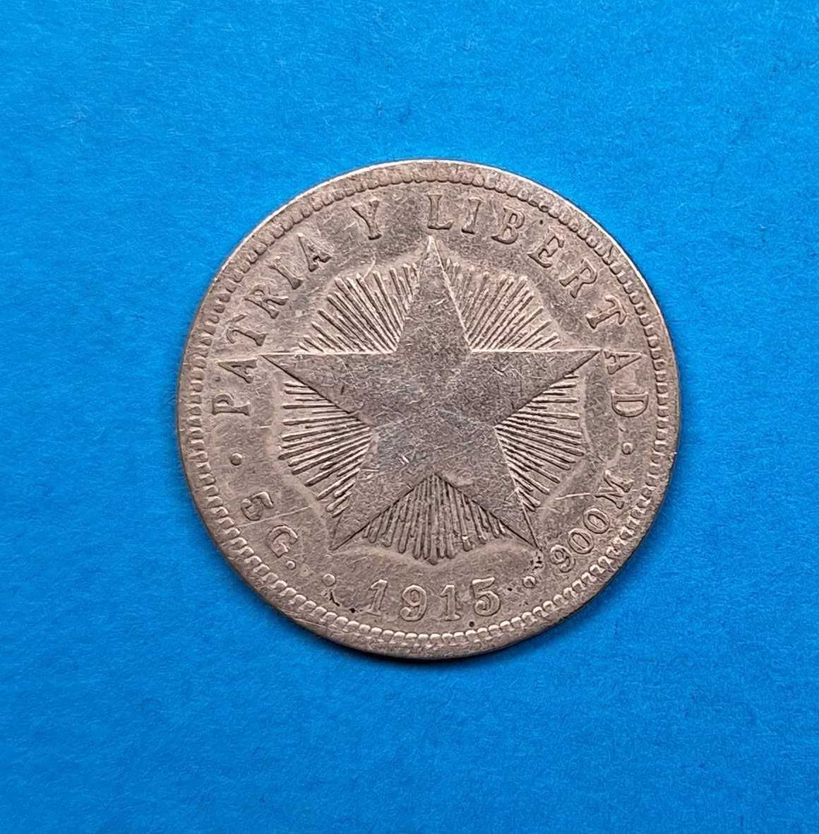 Kuba 20 centavo rok 1915, dobry stan, srebro 0,900