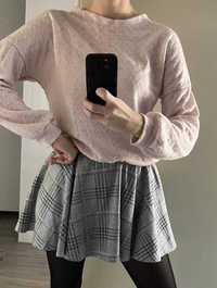 sweterkowa sukienka kratka oversize szara różowa