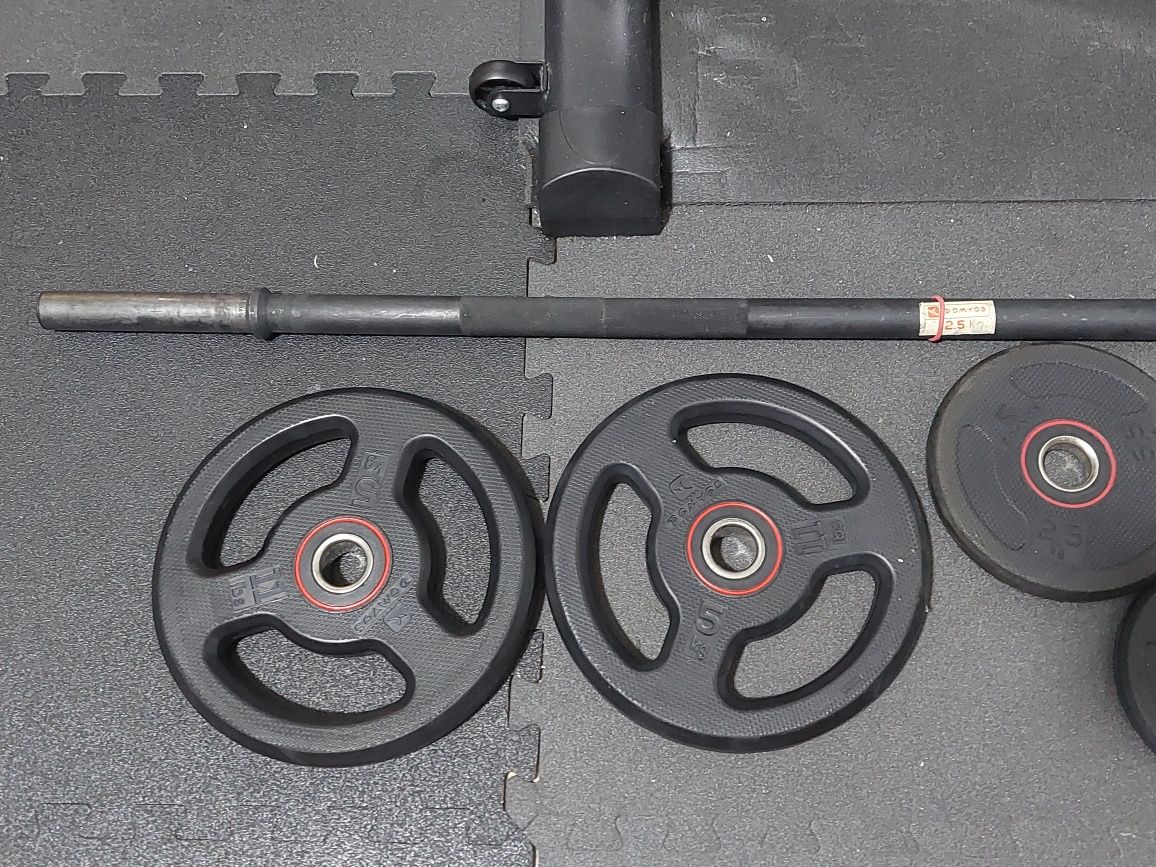 Barra pum + 2 discos 1,25kg 2 de 2,5kg e 2 de 5Kg emborrachados
