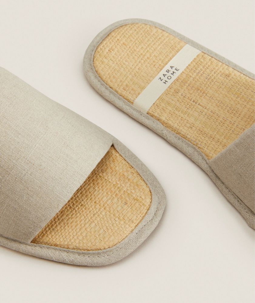 Chinelos Linho Abertos Pormenor Planta Zara Home NOVO