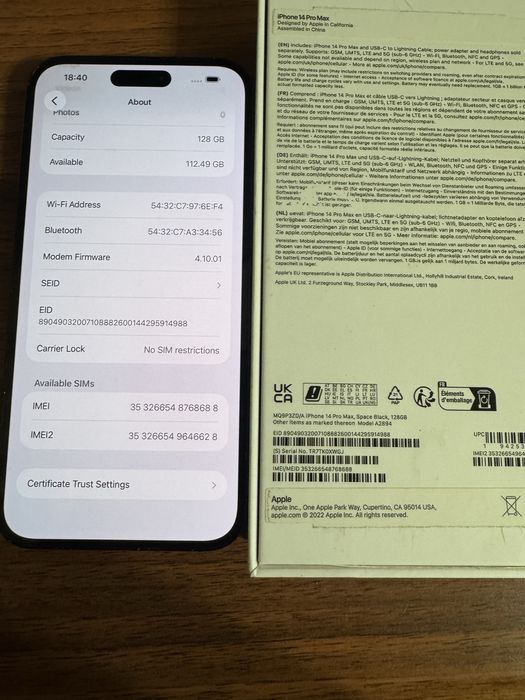 Продам Iphone 14pro max 128gb black з фіз.сім