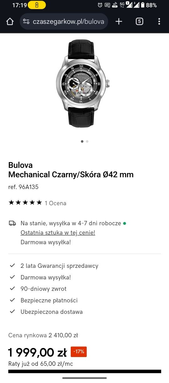 Zegarek Bulova 96A135 automat