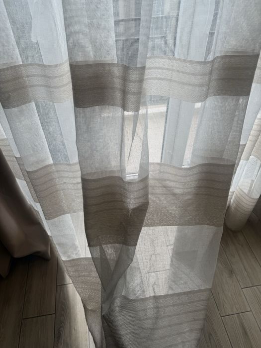 Біла тюль з бежевим декором 2 шт