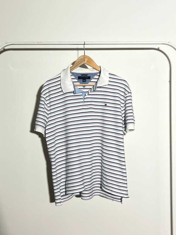 biala koszulka polo w paski tommy hilfiger