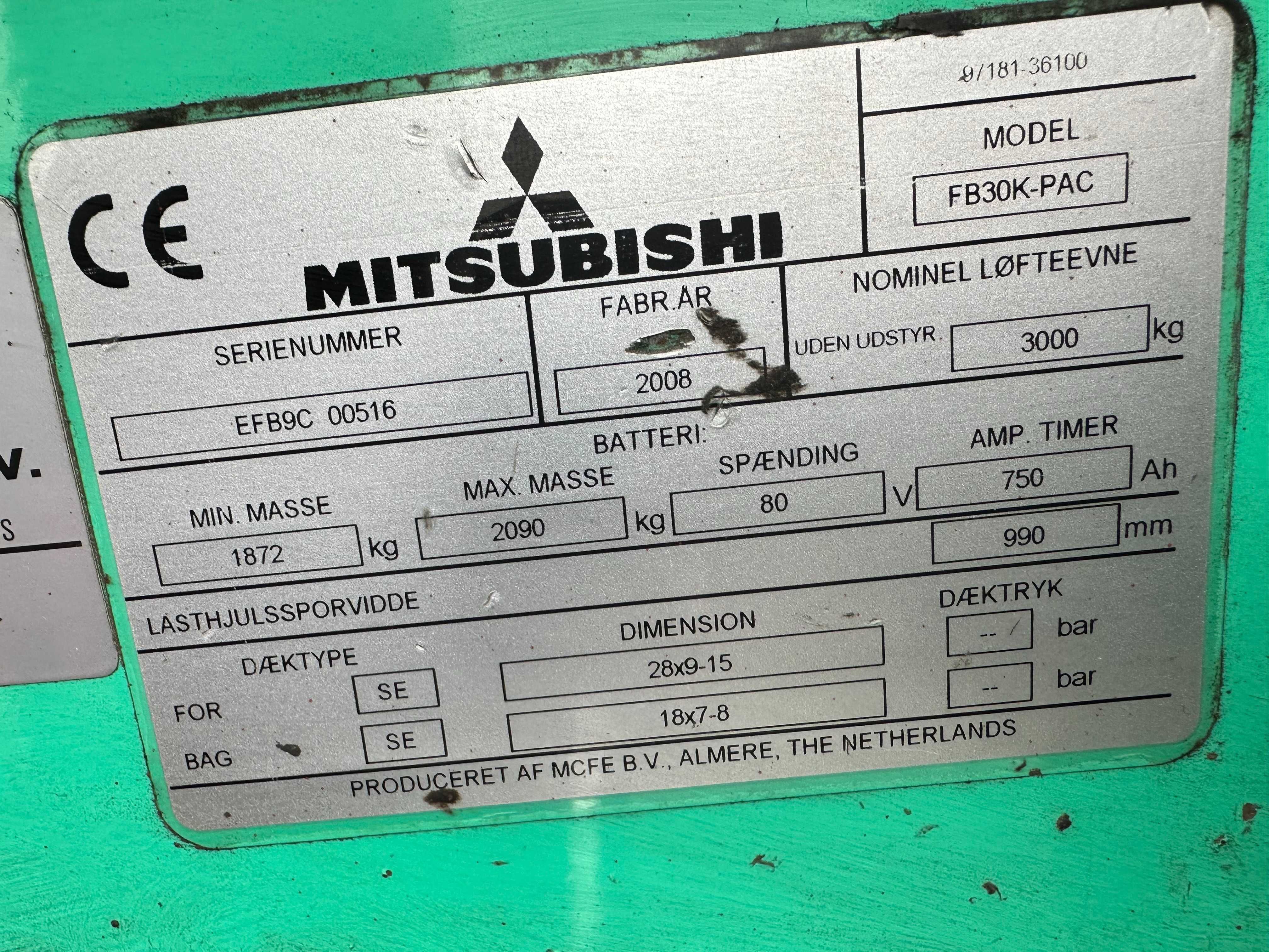 Wózek widłowy elektryczny Mitsubishi FB30K Bateria 2019