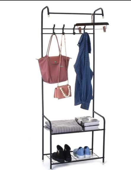 Підлогова стійка вішалка для одягу та взуття з полицями Полка Вешалка