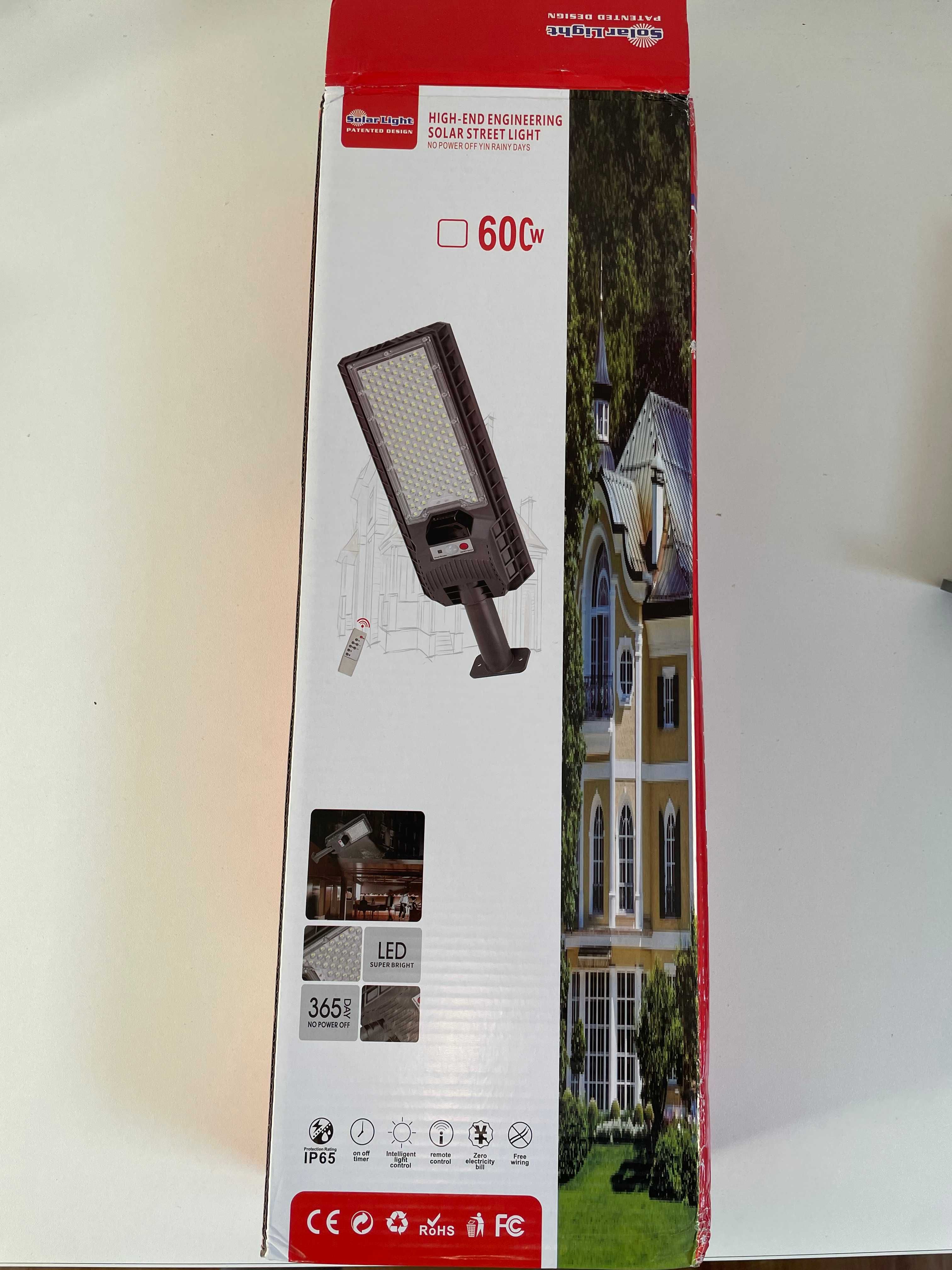 Lampa solarna Led 600W zewnętrzna + pilot, czujnik zmierzchu i ruchu