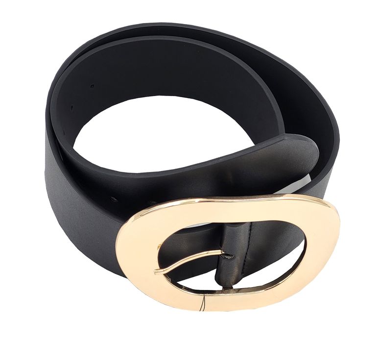 Pasek damski czarny szeroki skórzany z dużą klamrą