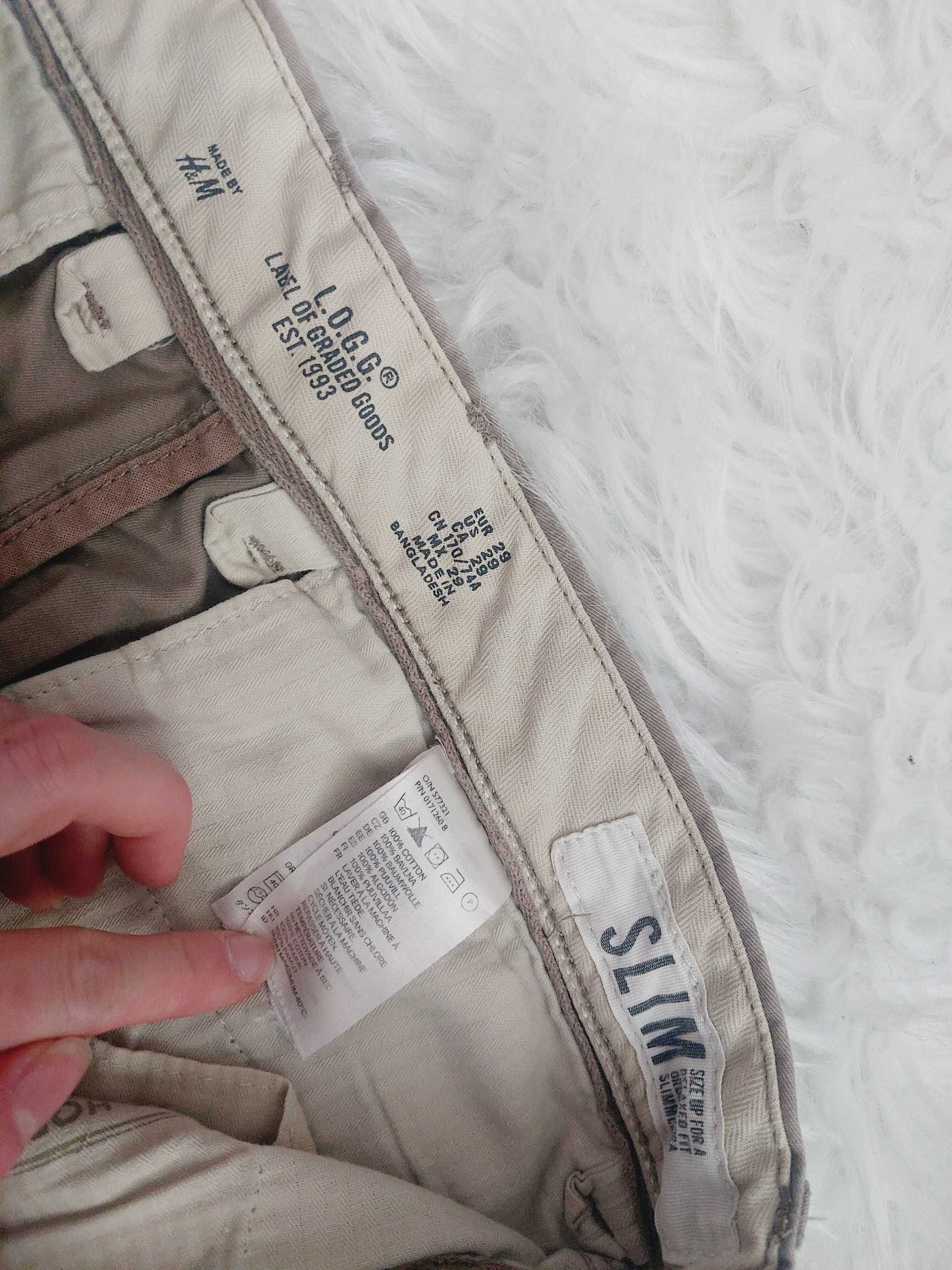 spodnie męskie materiałowe eleganckie hm slim bawełna 29 s m beżowe