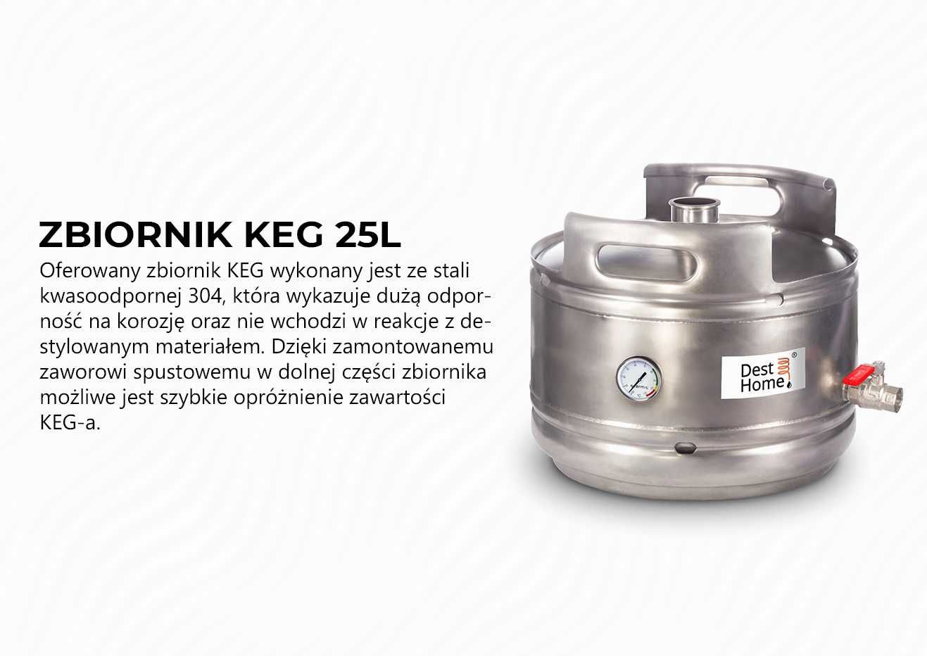 Destylator do bimbru KEG, kolumna 2w1: Pot Still + Rektyfikacyjna 25L