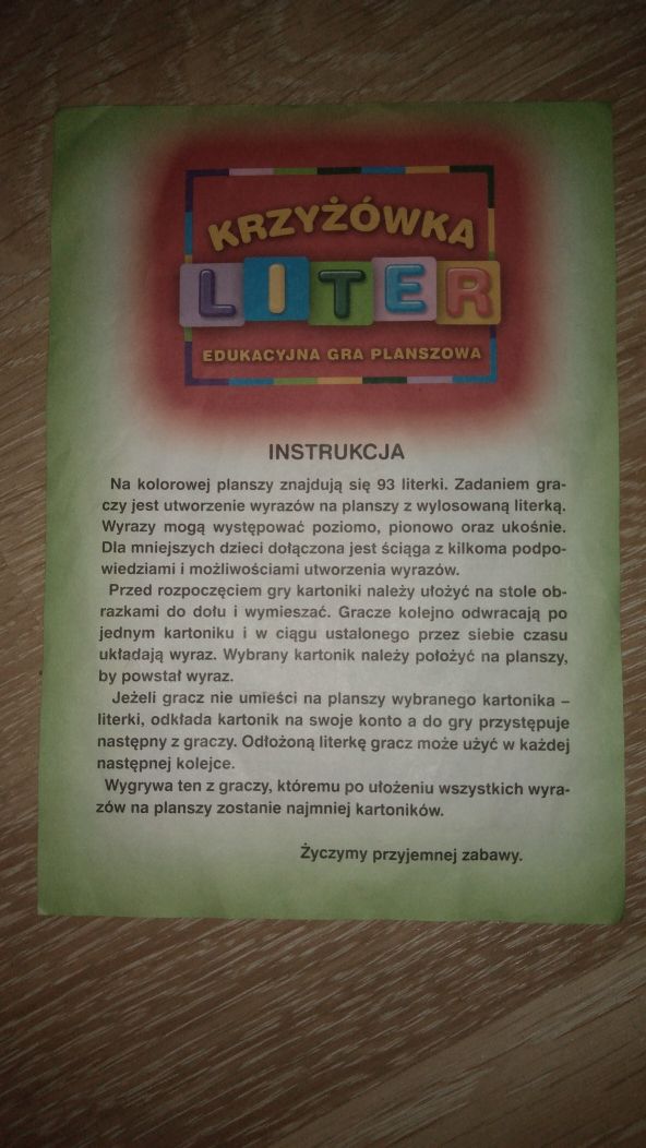 Krzyżówka Liter Edukacyjna Gra Planszowa