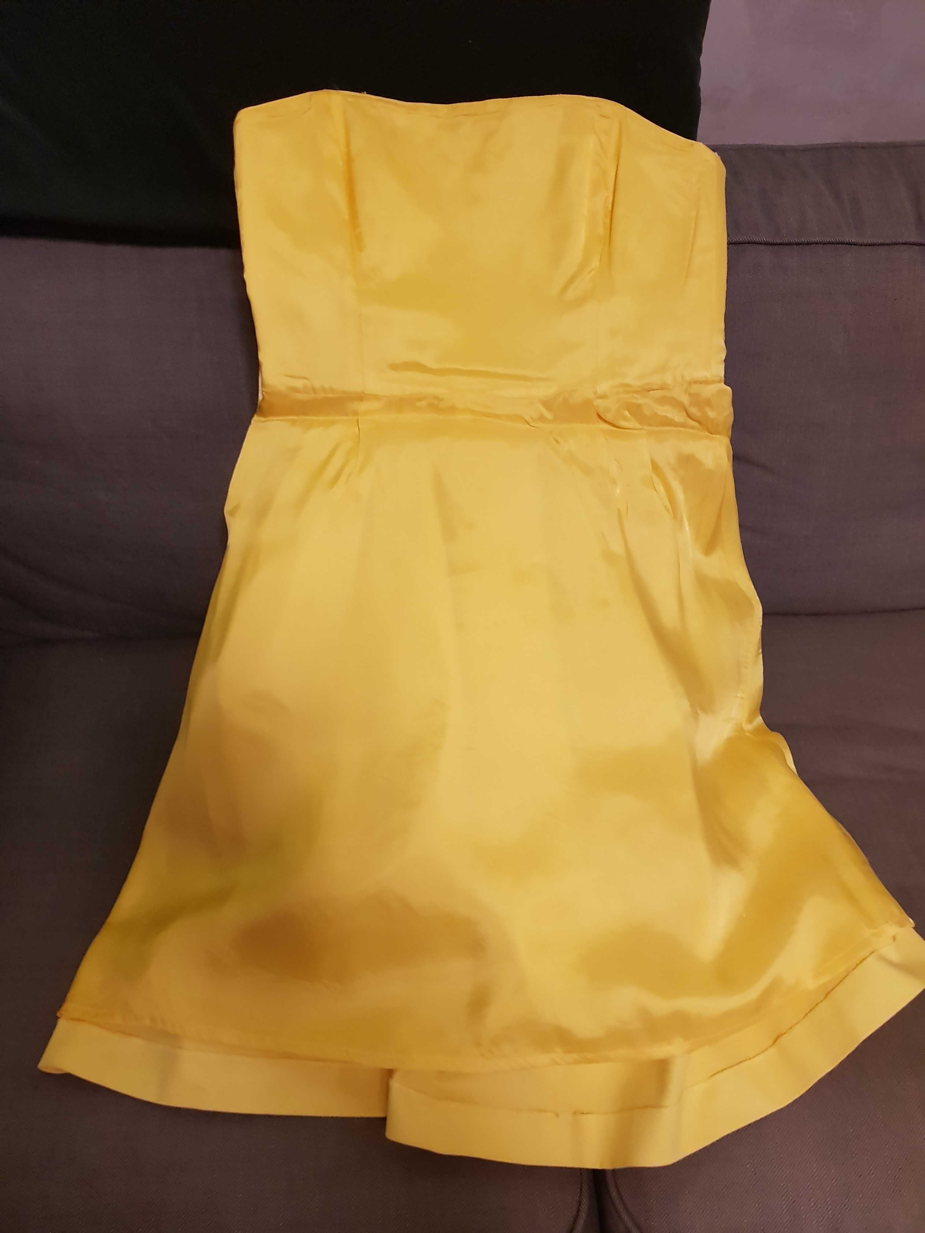 Żółta sukienka mini z dekoltem tupu bandeau - ZARA - M