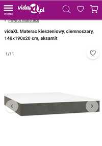 Vidaxl materac nowy 140x190x20 ,kieszeniowy , ciemnoszary