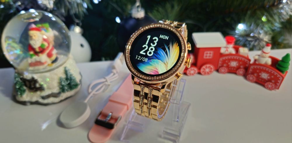 Elegancki Zegarek Damski z Kryształkami Smartwatch Nowy Złoty Prezent